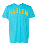 Aqua-Blue Harlem T-shirt with Yellow Reflective Letters #BlueHawaiian