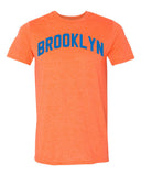 Brooklyn Heather Orange T-shirt with NY Knicks Blue Reflective Letters