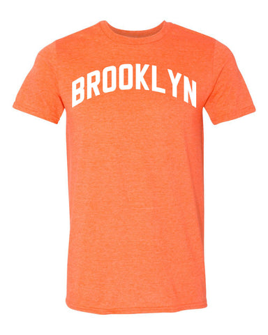 Brooklyn Heather Orange T-shirt with White Reflective Letters