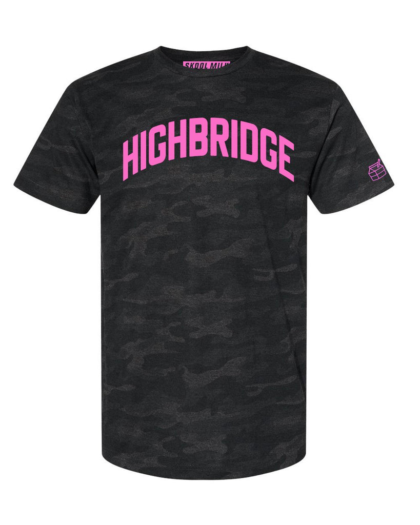 Black Camo Highbridge Bronx T-shirt With Neon Pink Reflective Letters