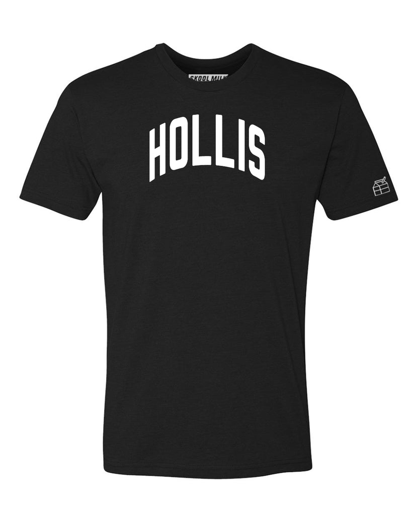 Black Hollis T-shirt with White Reflective Letters