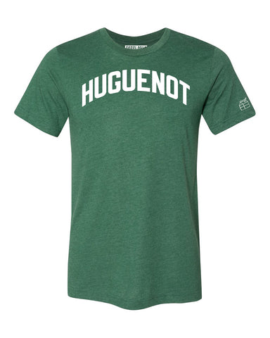 Green Huguenot T-shirt with White Reflective Letters