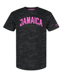 Black Camo Jamaica Queens T-shirt with Neon Pink Reflective Letters