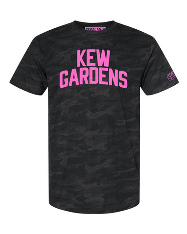 Black Camo Kew Gardens Queens T-shirt with Neon Pink Reflective Letters