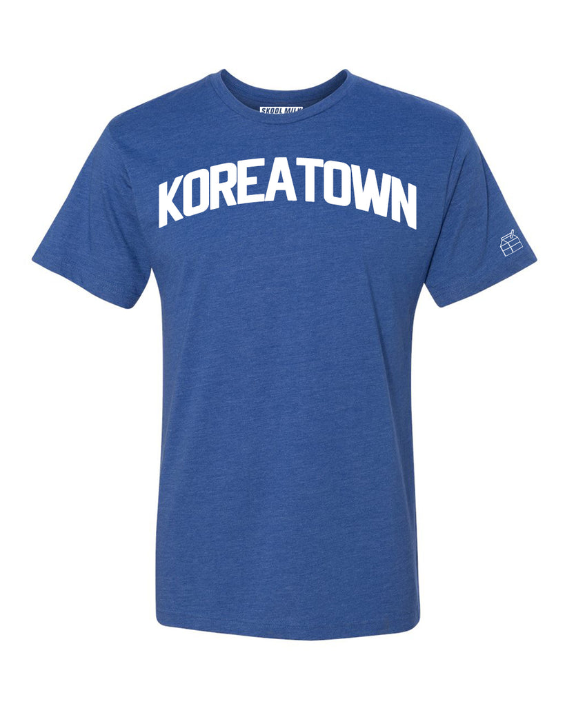 Blue Koreatown T-shirt with White Reflective Letters