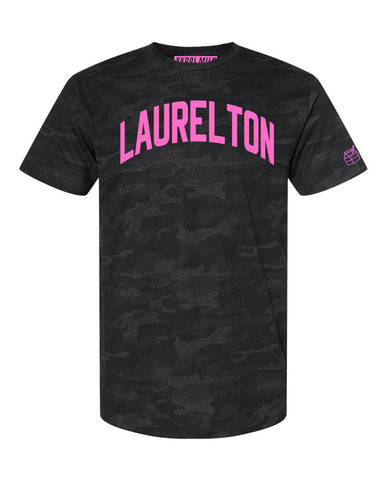 Black Camo Laurelton Queens T-shirt with Neon Pink Reflective Letters