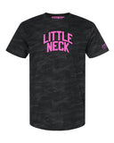 Black Camo Little Neck Queens T-shirt with Neon Pink Reflective Letters