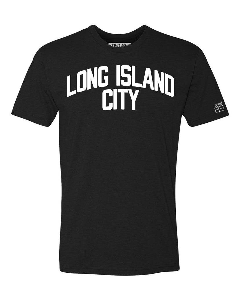 Black Long Island City T-shirt with White Reflective Letters