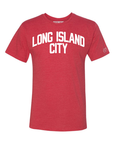 Red Long Island City T-shirt with White Reflective Letters