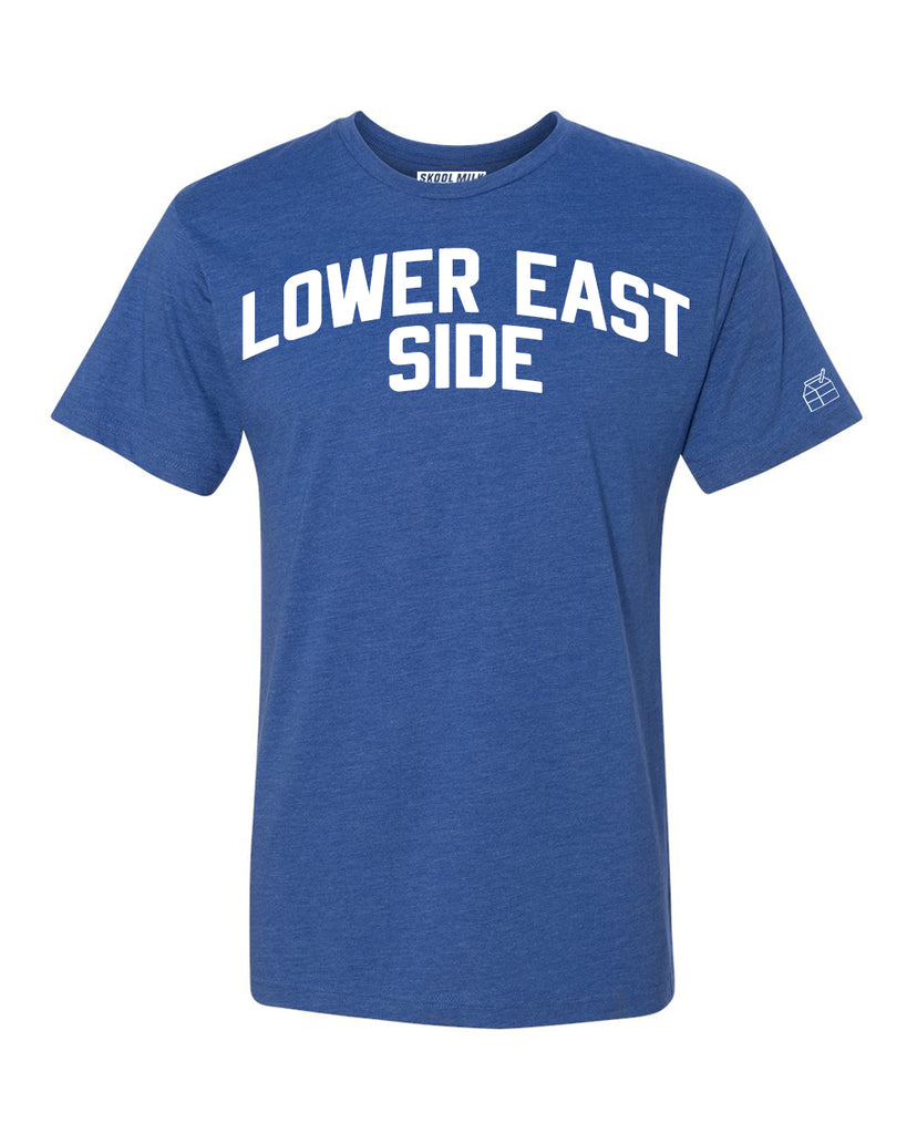 Blue Lower East Side T-shirt with White Reflective Letters
