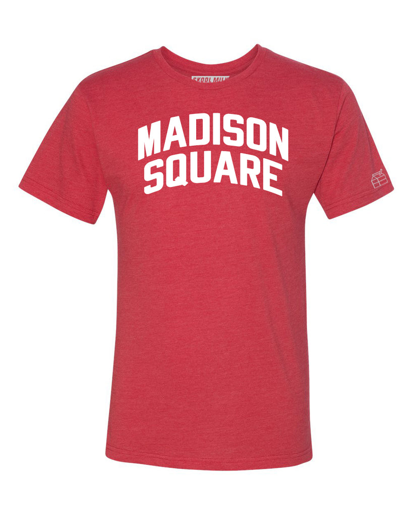 Red Madison Square T-shirt with White Reflective Letters
