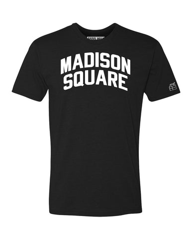 Black Madison Square T-shirt with White Reflective Letters