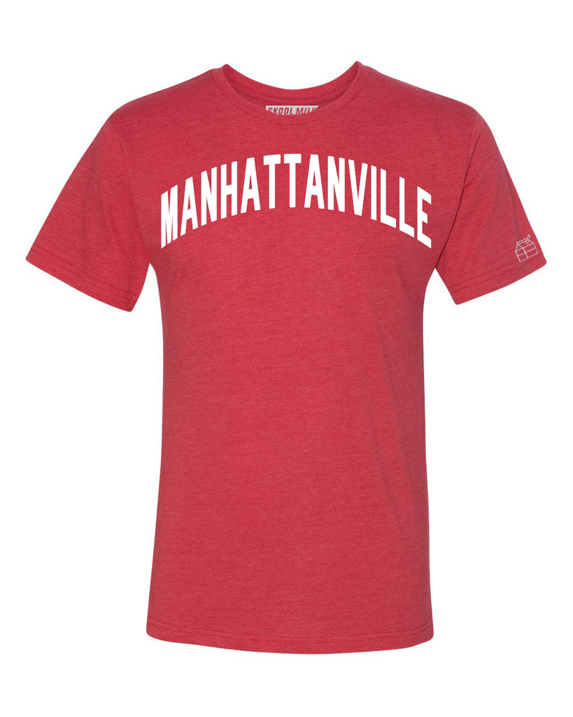 Red Manhattanville T-shirt with White Reflective Letters