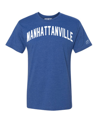 Blue Manhattanville T-shirt with White Reflective Letters