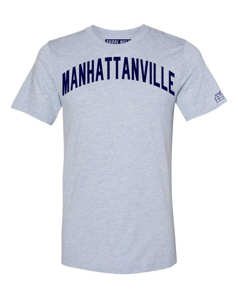 Sky Blue Manhattanville T-shirt with Blue Letters