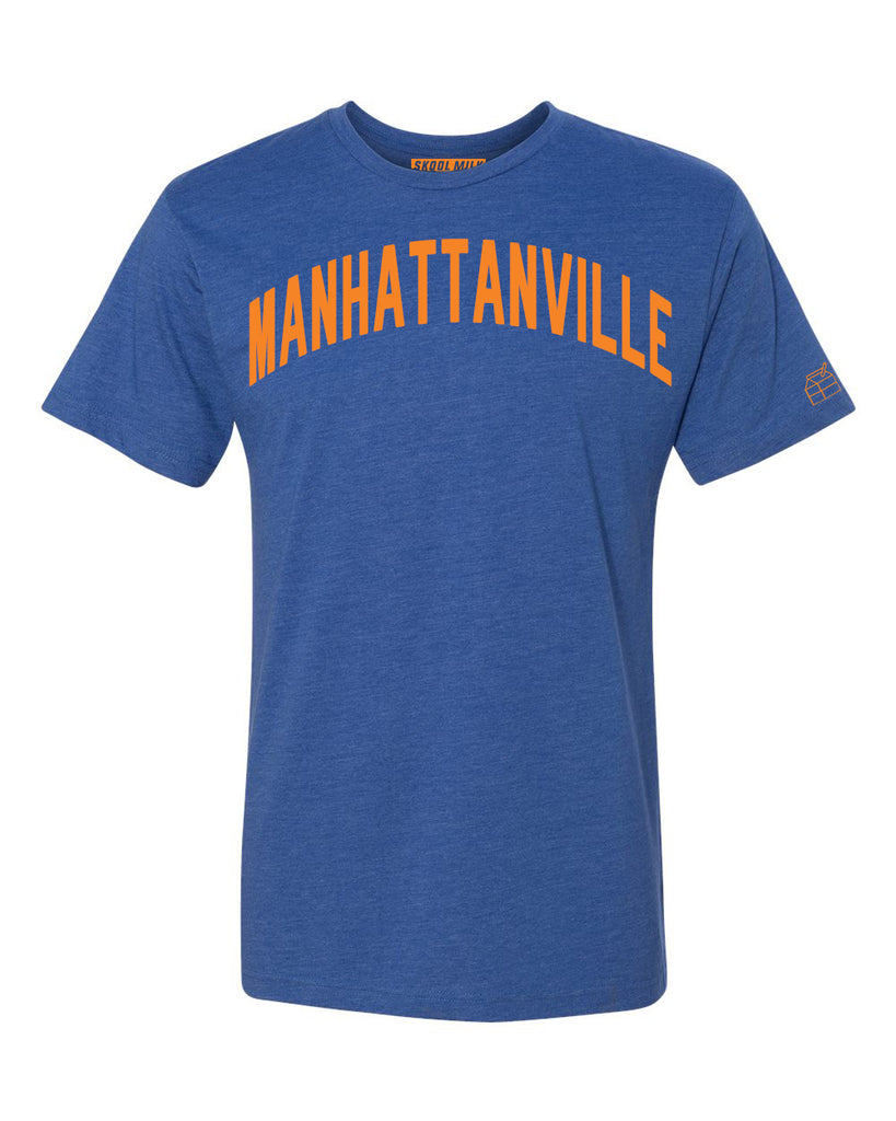 Blue Manhattanville T-shirt with Knicks Orange Letters