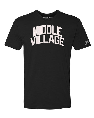 Black Middle Village T-shirt with White Reflective Letters