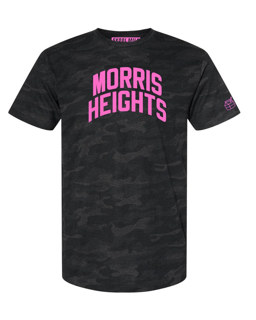 Black Camo Morris Heights Bronx T-shirt with Neon Pink Reflective Letters