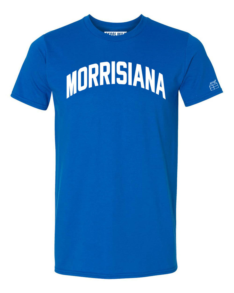 Blue Morrisiana T-shirt with White Reflective Letters