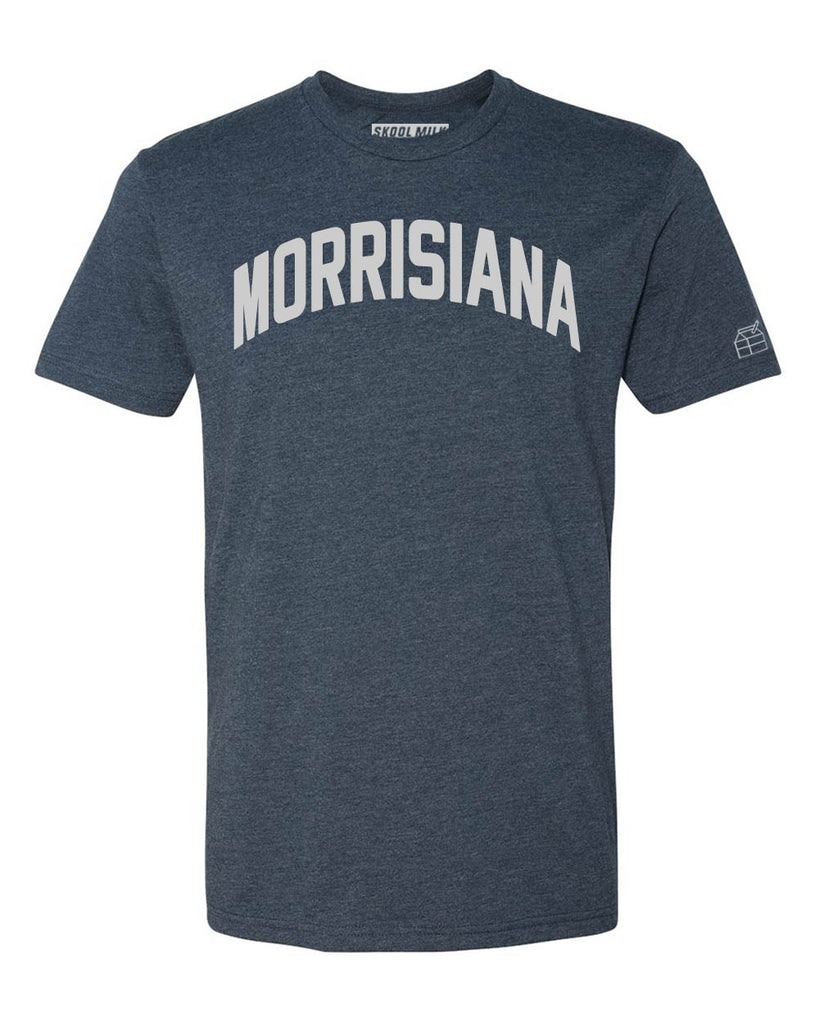 Navy Blue Morrisiana T-Shirt with Silver Letters