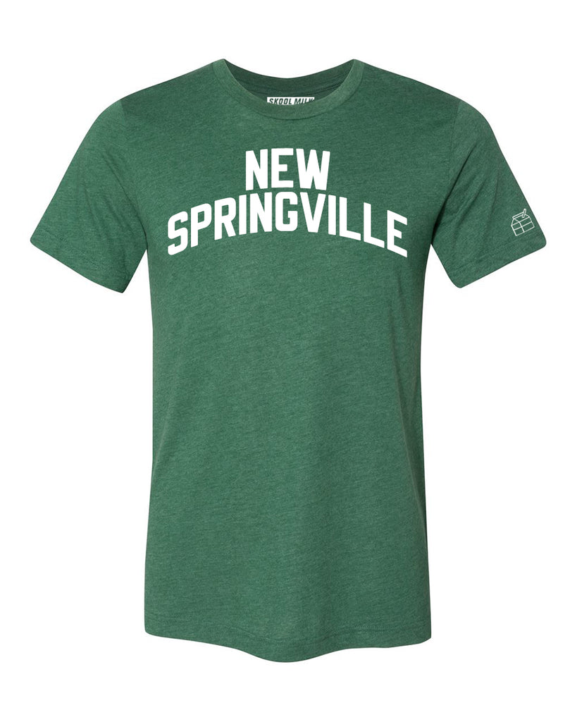 Green New Springville T-shirt with White Reflective Letters