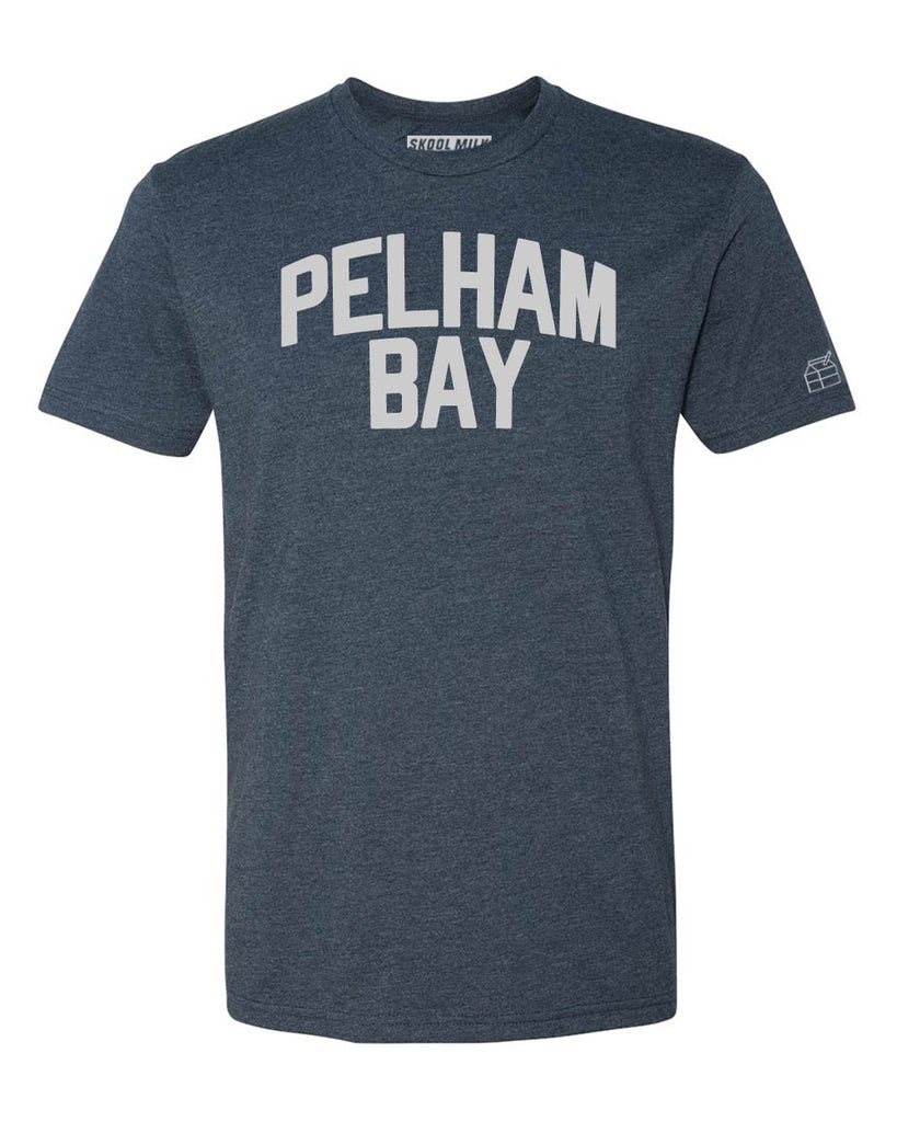 Navy Blue Pelham Bay T-Shirt with Silver Letters