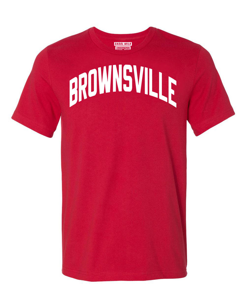 Red Brownsville Brooklyn T-shirt with White Reflective Letters