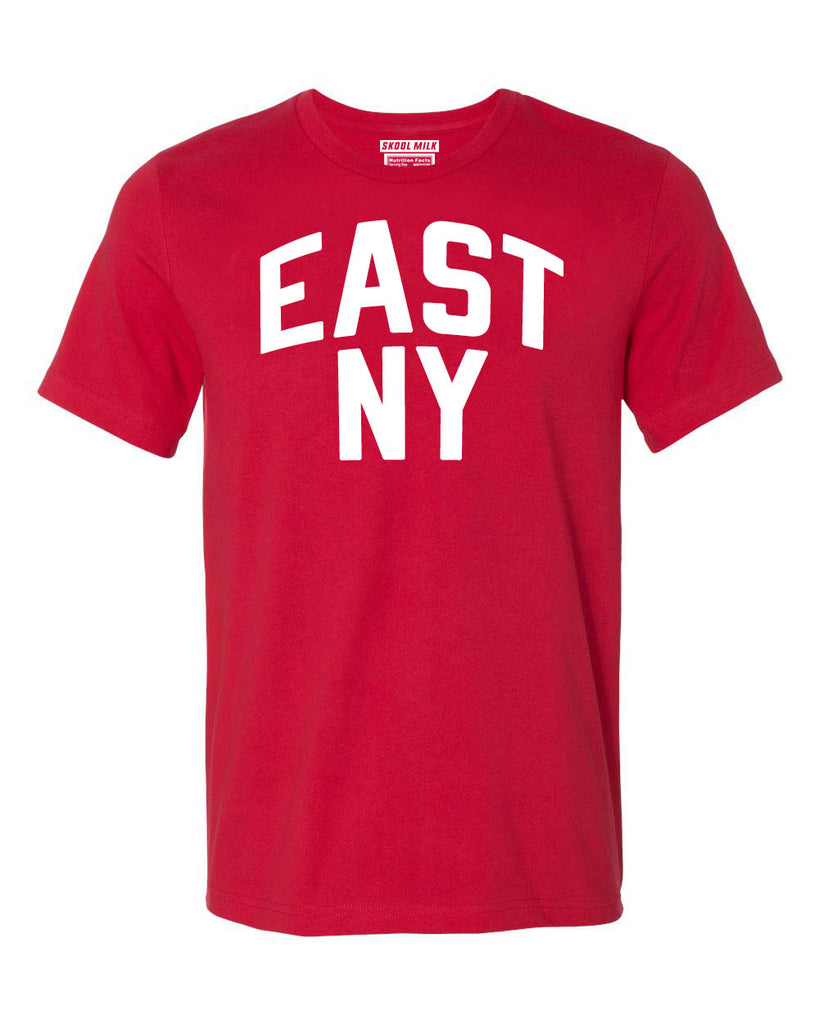 Red East New York Brooklyn T-shirt with White Reflective Letters