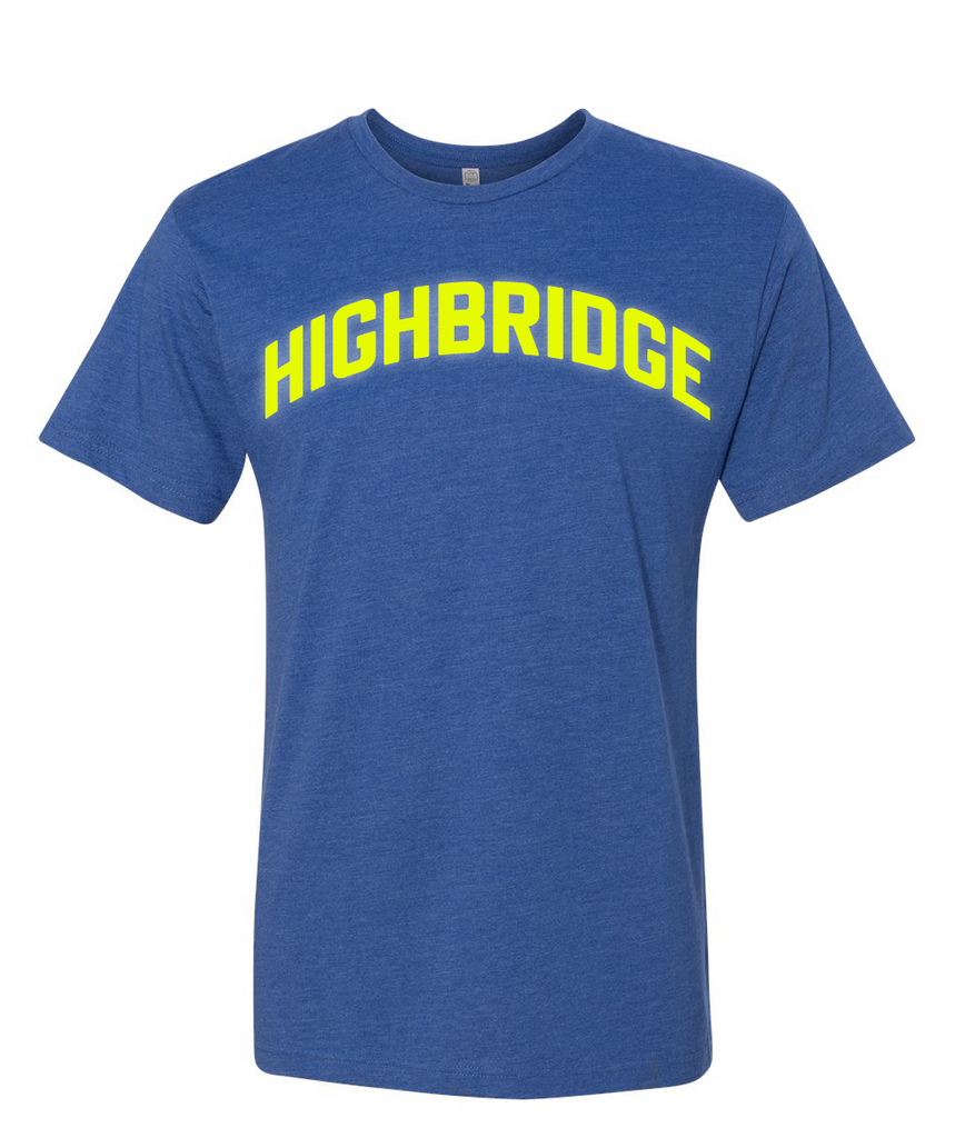 Blue Highbridge T-Shirt w/ Neon Reflective Lettering