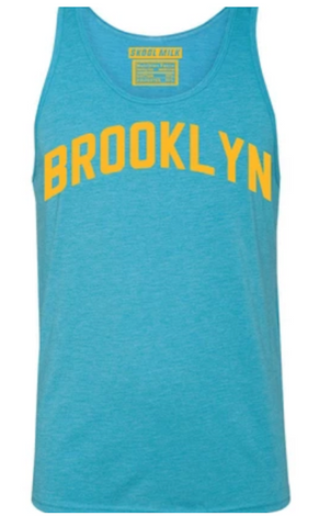 Aqua-Blue Tank Top With Yellow Reflective Letters #Blue Hawiian