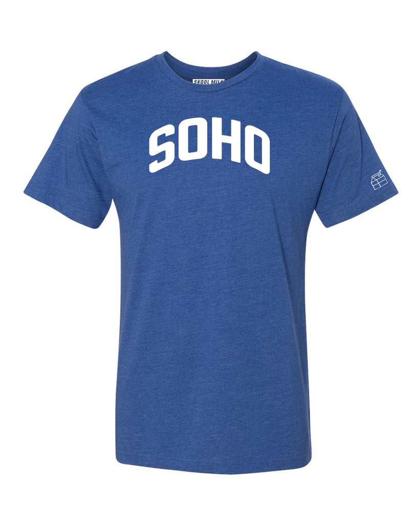 Blue Soho T-shirt with White Reflective Letters