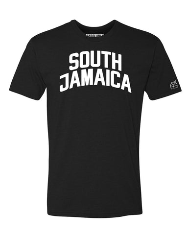 Black South Jamaica T-shirt with White Reflective Letters