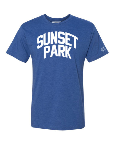 Blue Sunset Park T-shirt with White Reflective Letters