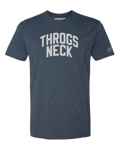 Navy Blue Throgs Neck T-Shirt with Silver Letters