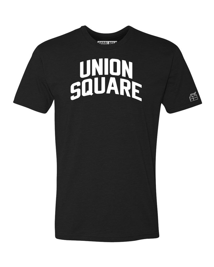 Black Union Square T-shirt with White Reflective Letters