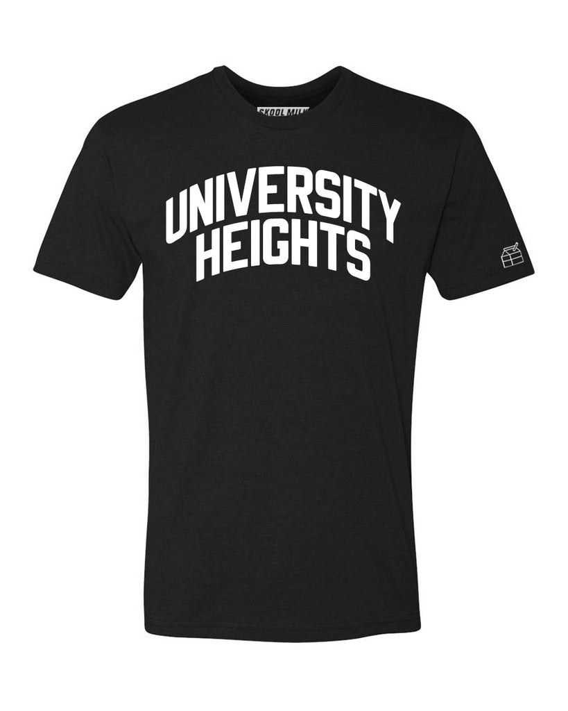 Black University Heights T-shirt with White Reflective Letters