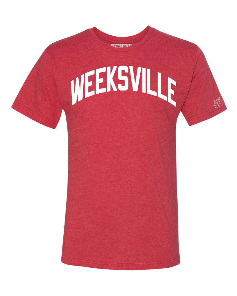 Red Weeksville T-shirt with White Reflective Letters
