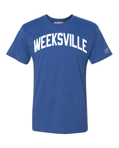 Blue Weeksville T-shirt with White Reflective Letters