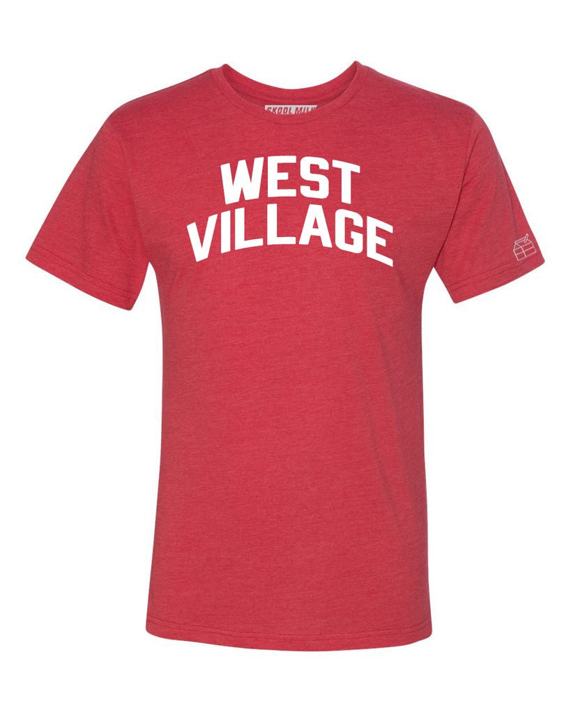 Red West Village T-shirt with White Reflective Letters