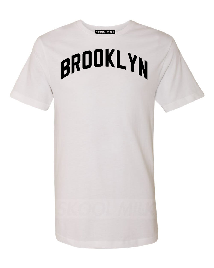White Brooklyn T-shirt with Black Reflective Letters #SaltAndPepper