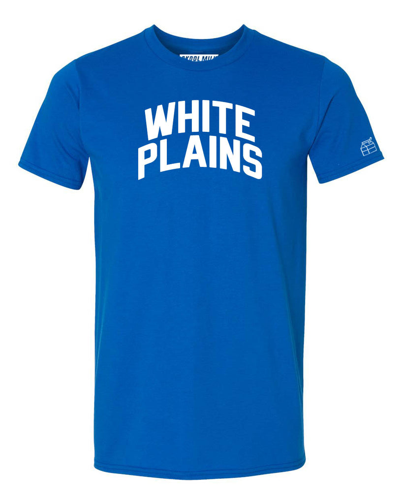 Blue White Plains T-shirt with White Reflective Letters