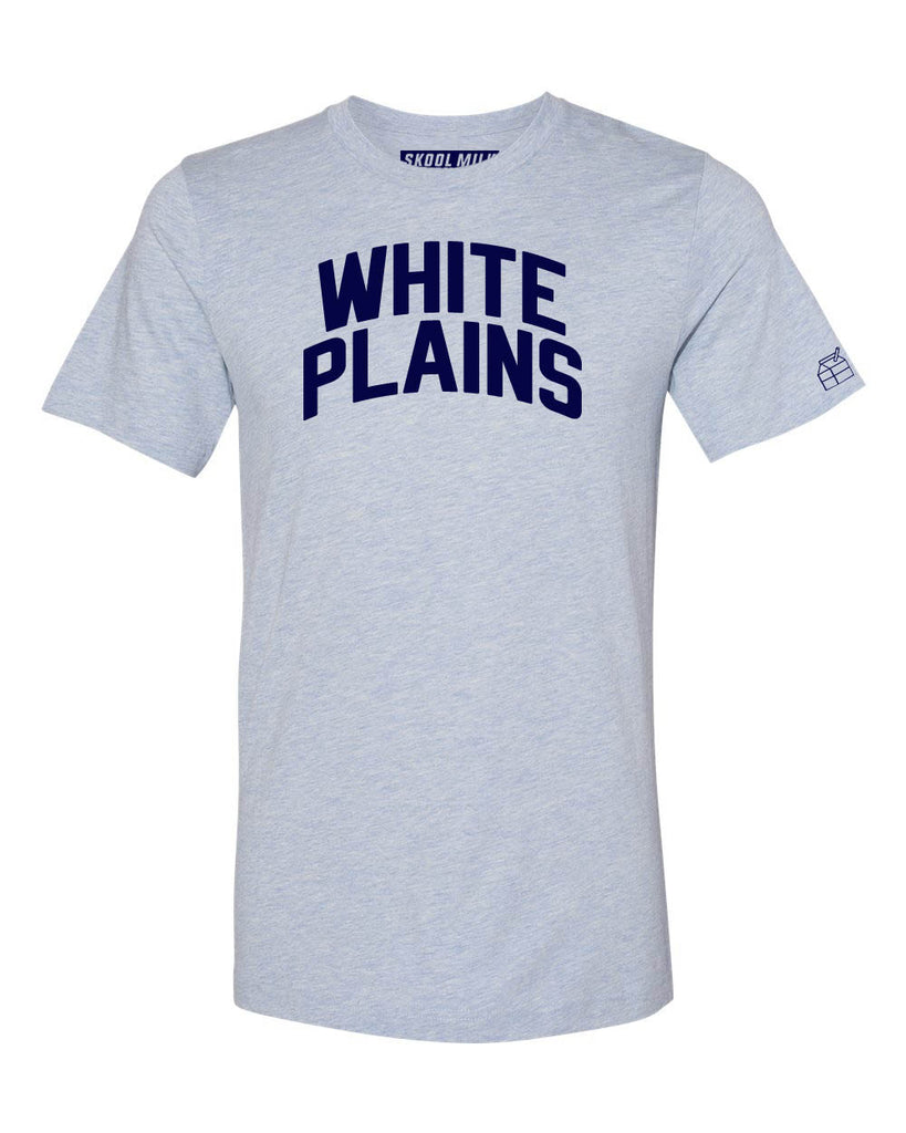 Sky Blue White Plains Bronx T-Shirt with Blue Letters