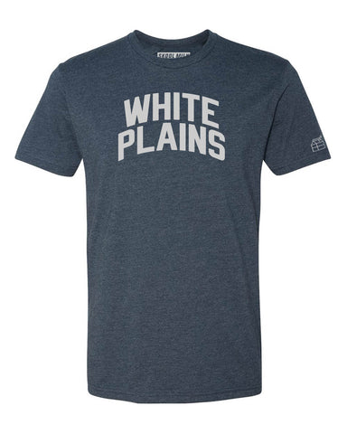 Navy Blue White Plains T-Shirt with Silver Letters