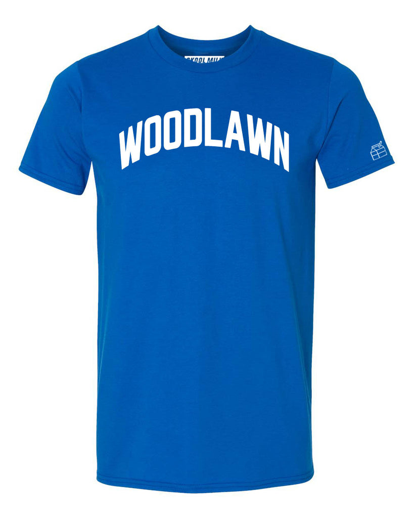 Blue Woodlawn T-shirt with White Reflective Letters