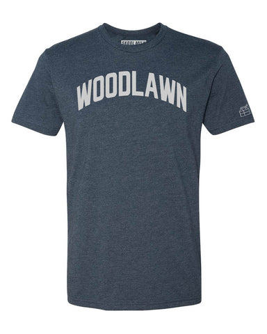 Navy Blue Woodlawn T-Shirt with Silver Letters