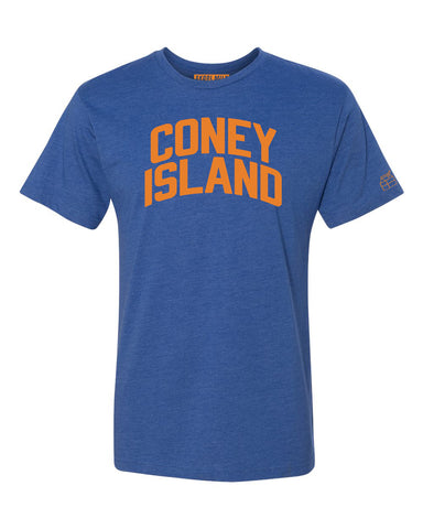 Blue Coney Island T-shirt with Knicks Orange Letters