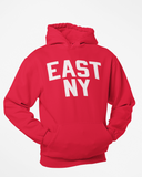 Red East New York Hoodie with White Reflective Letters