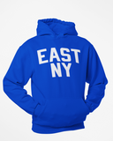 Blue East New York Hoodie with White Reflective Letters